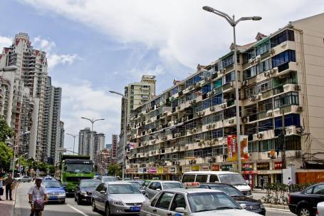Road and buildings