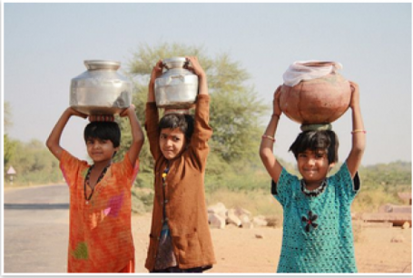 Children carrying water on their heads