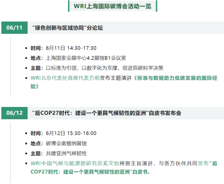 WRI上海国际碳博会活动一览